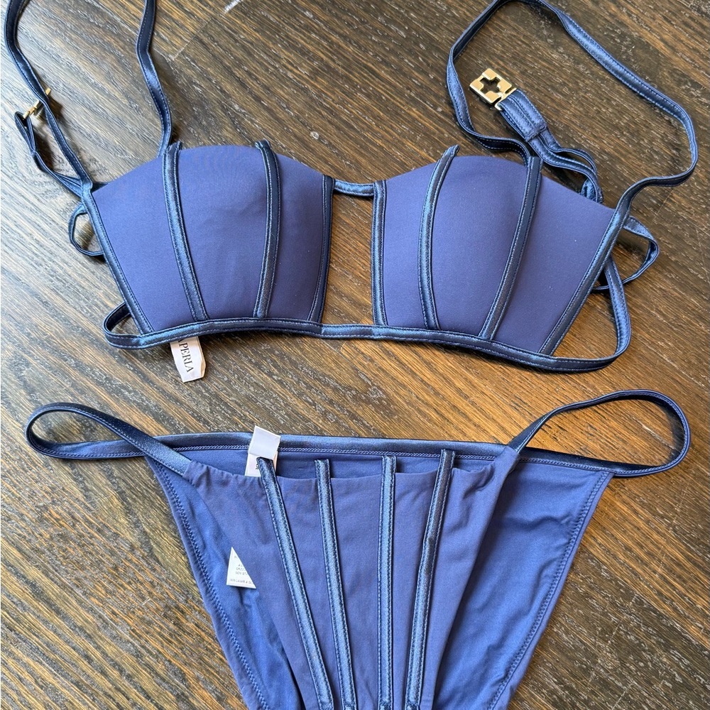 NWT. LA PERLA Graphique Couture black strip padded halter bikini swimsuit IT44